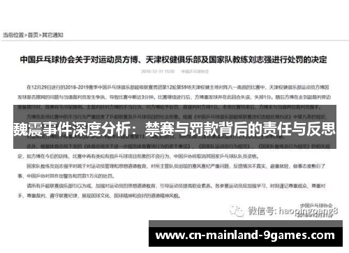 魏震事件深度分析：禁赛与罚款背后的责任与反思