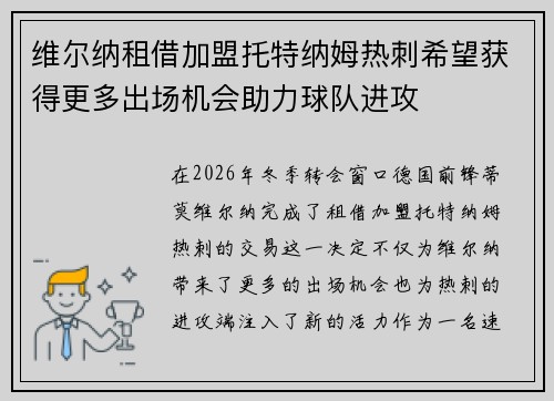 维尔纳租借加盟托特纳姆热刺希望获得更多出场机会助力球队进攻 维尔纳租借加盟托特纳姆热刺希望获得更多出场机会助力球队进攻